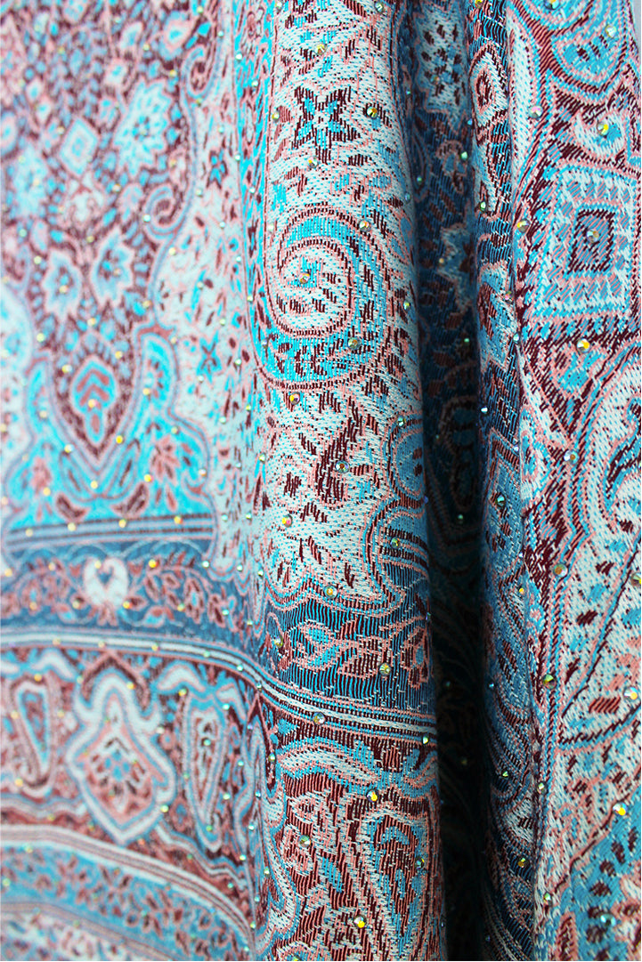 Blue & Peach Rhinestone Pashmina