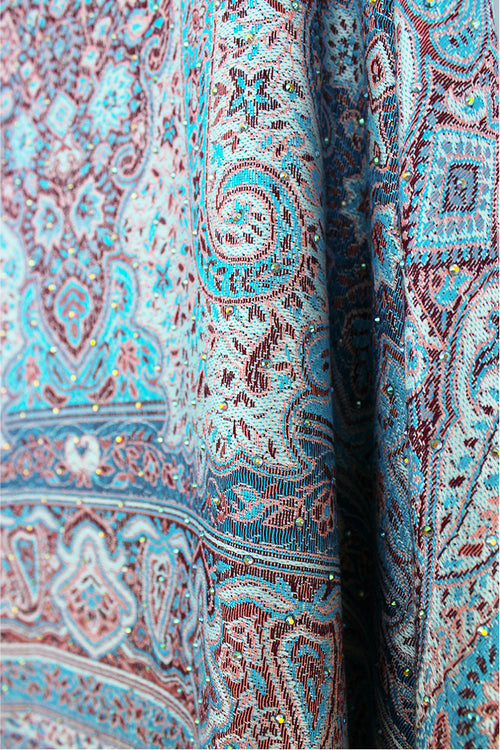 Blue & Peach Rhinestone Pashmina