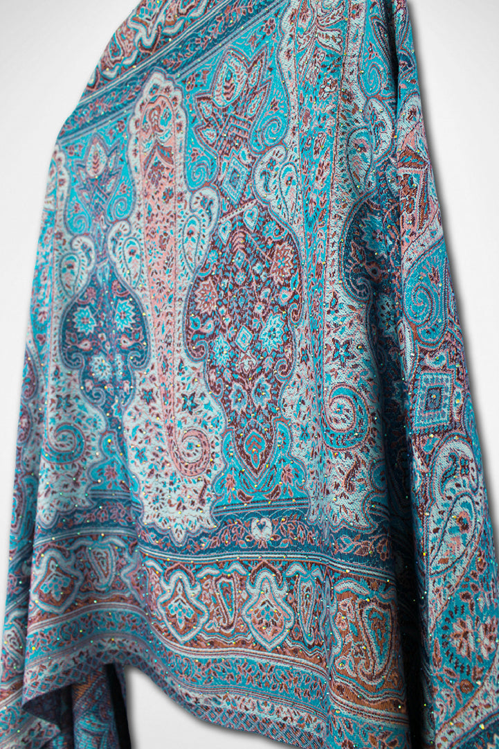 Blue & Peach Rhinestone Pashmina