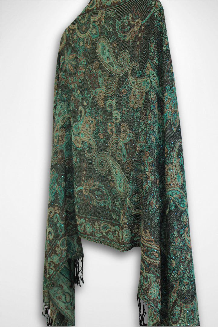 Green & Black Rhinestone Pashmina