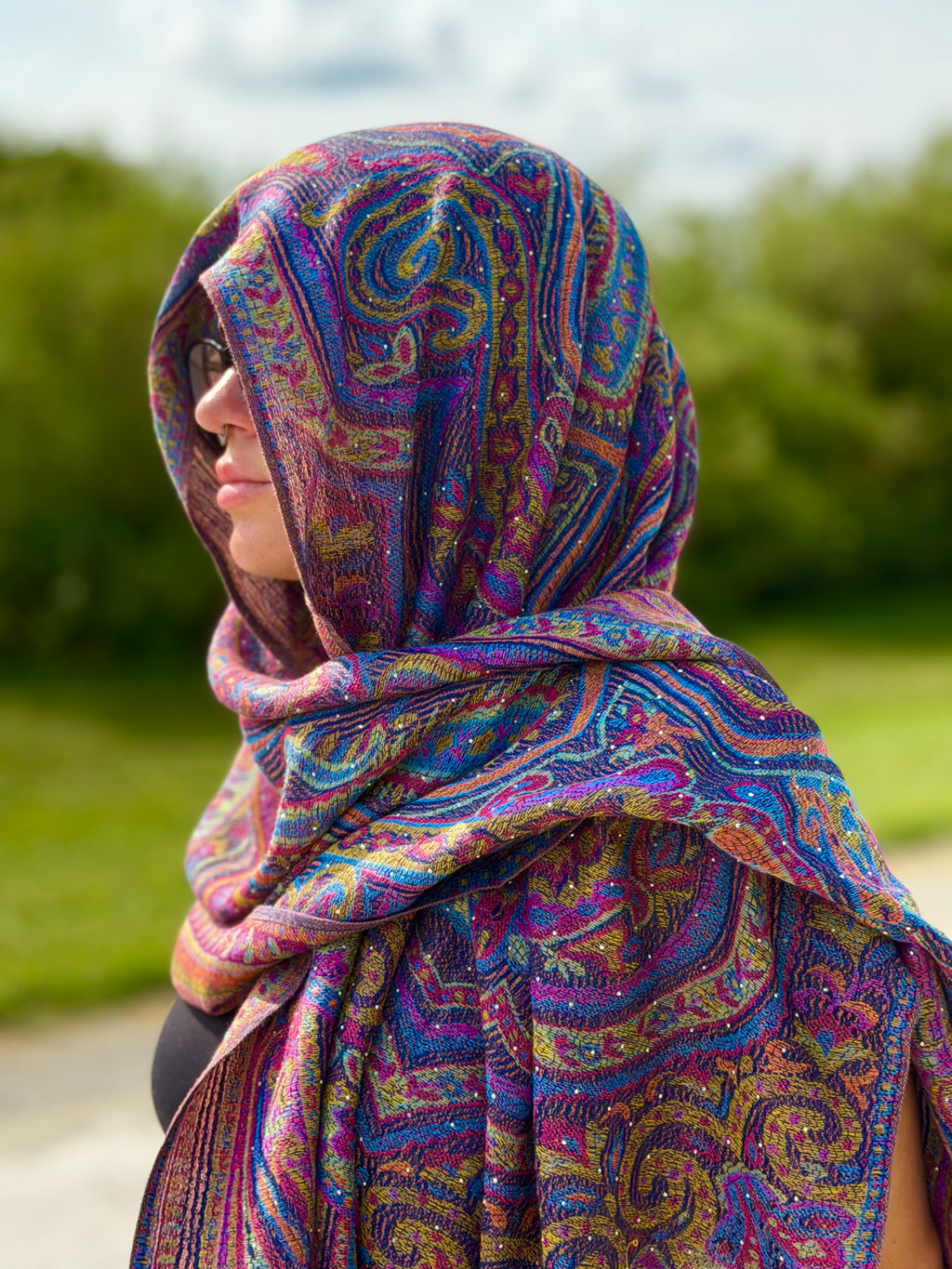 Navy Sparkly Rhinestone Pashmina