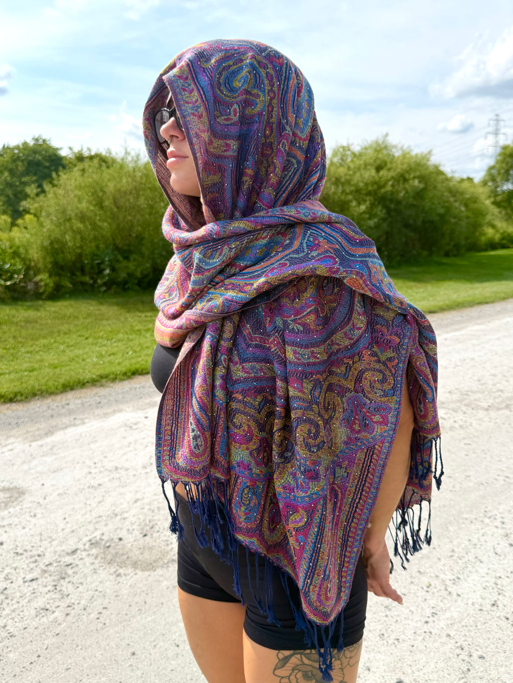 Navy Sparkly Rhinestone Pashmina
