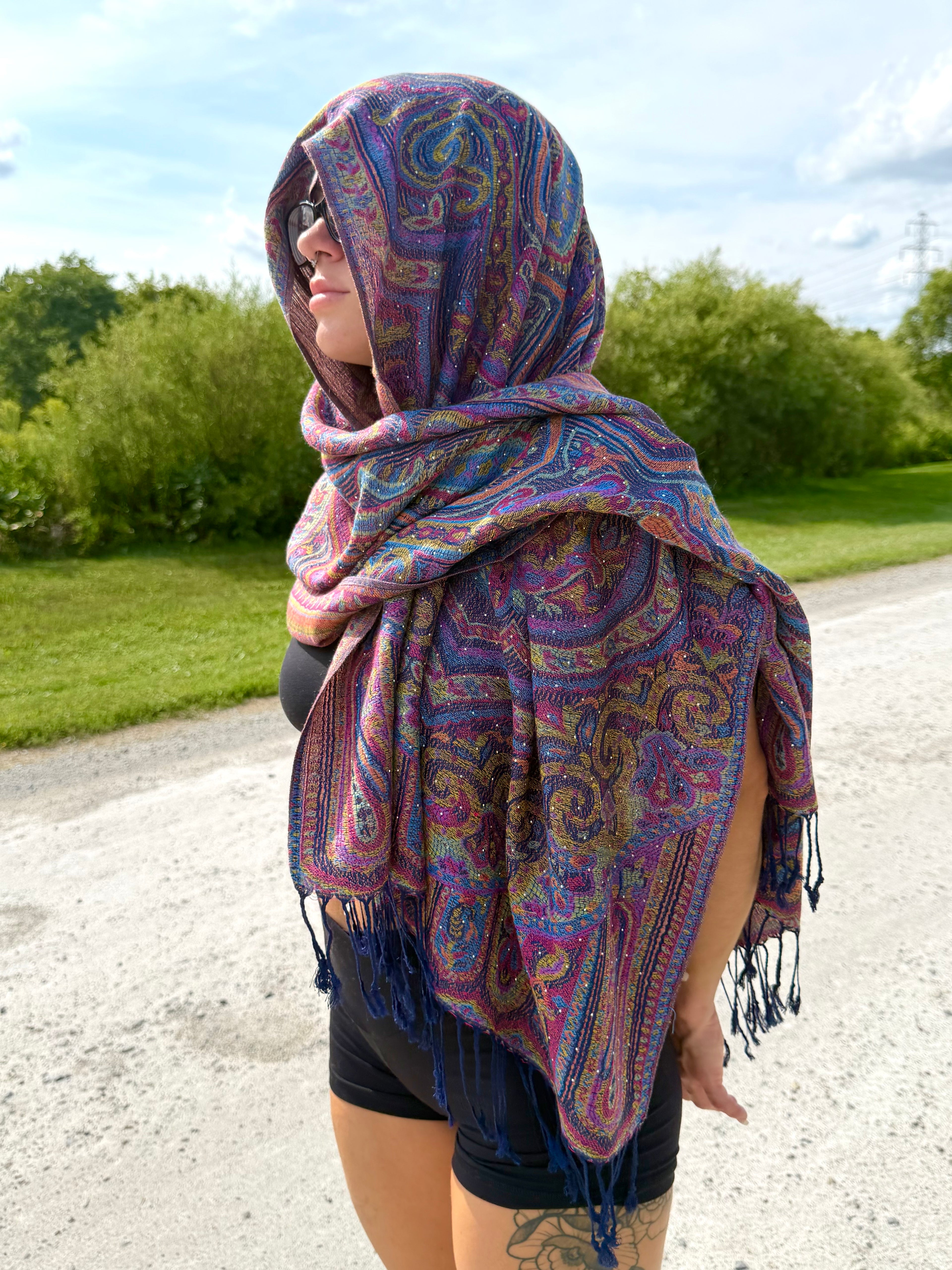 Navy Sparkly Rhinestone Pashmina