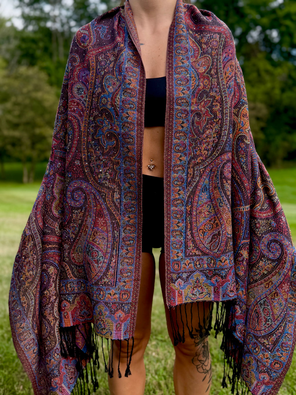 Black Multi-Color Rhinestone Pashmina