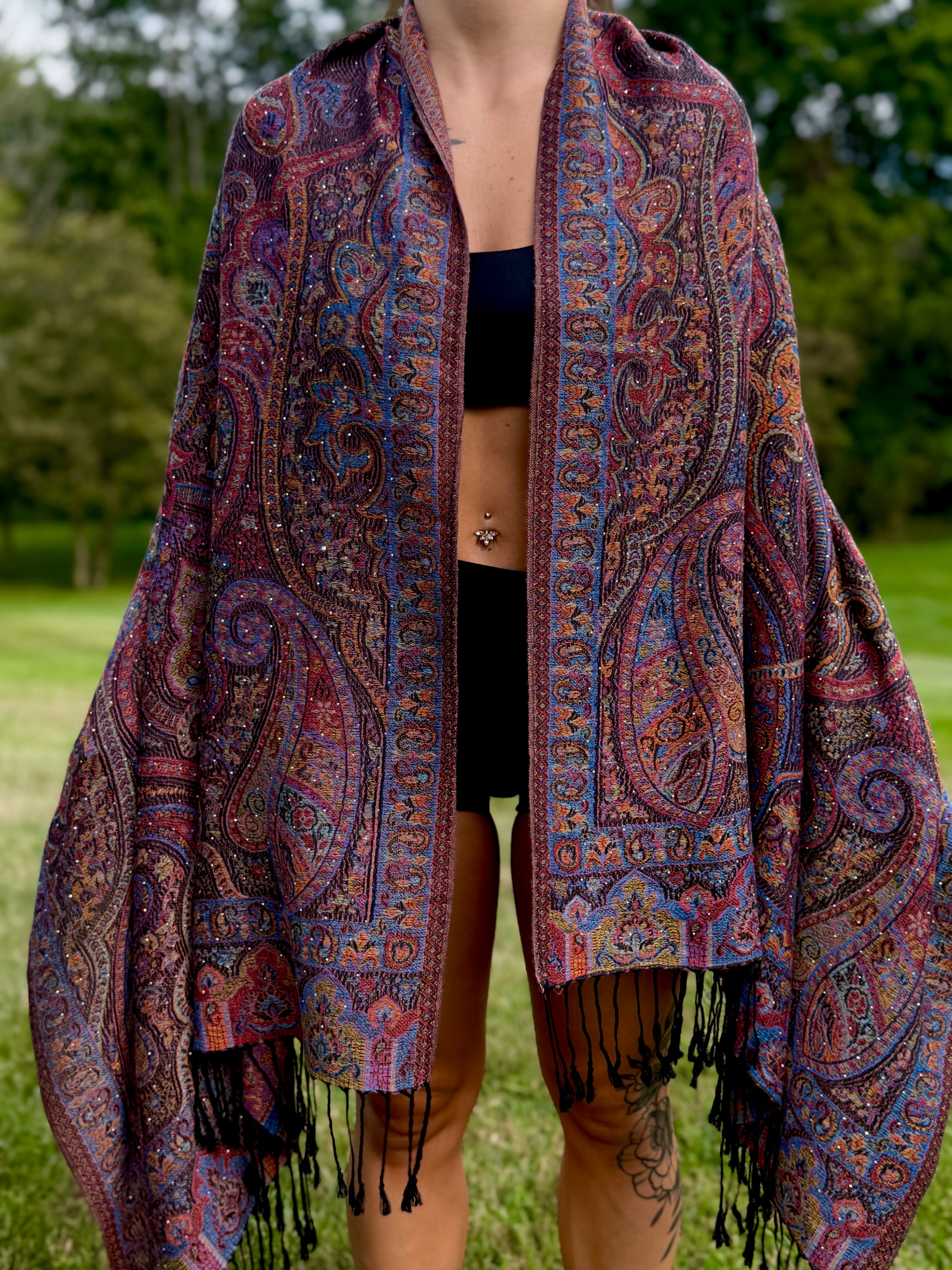 Black Multi-Color Rhinestone Pashmina