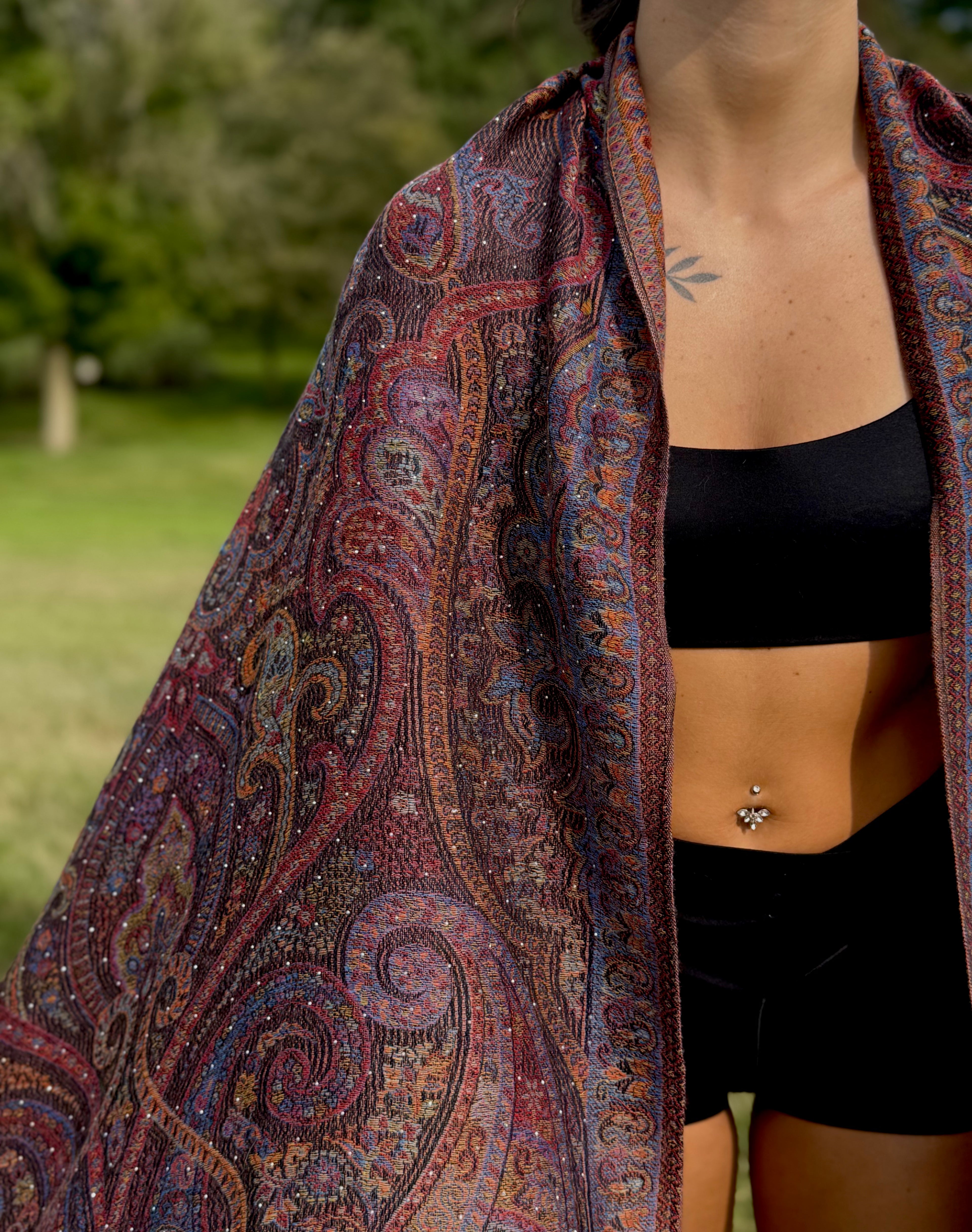 Black Multi-Color Rhinestone Pashmina
