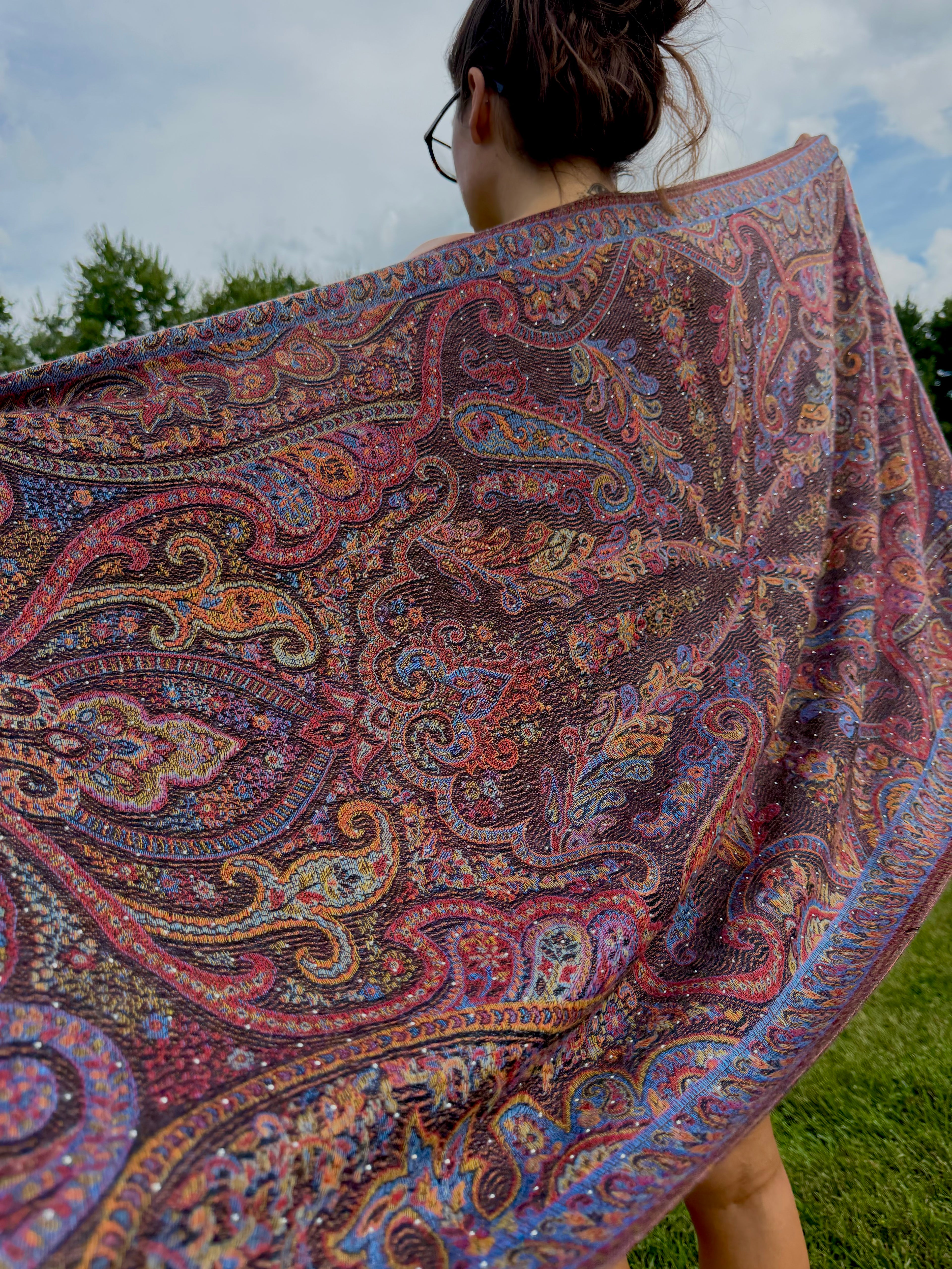 Black Multi-Color Rhinestone Pashmina