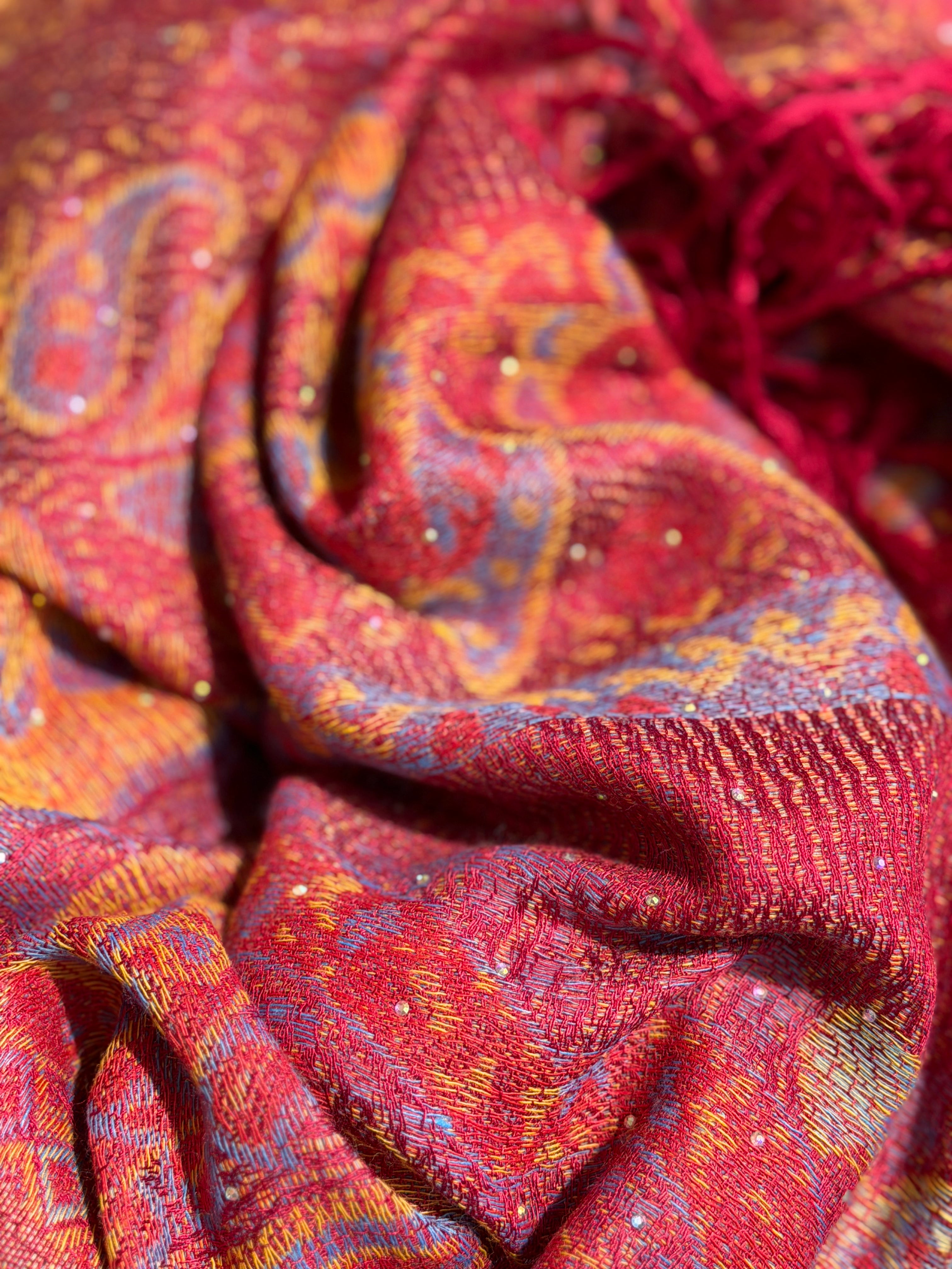 Red Magenta Sparkly Rhinestone Pashmina