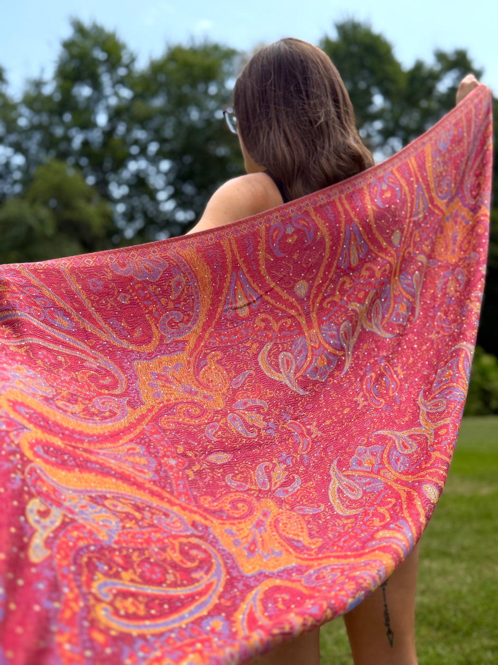 Red Magenta Sparkly Rhinestone Pashmina