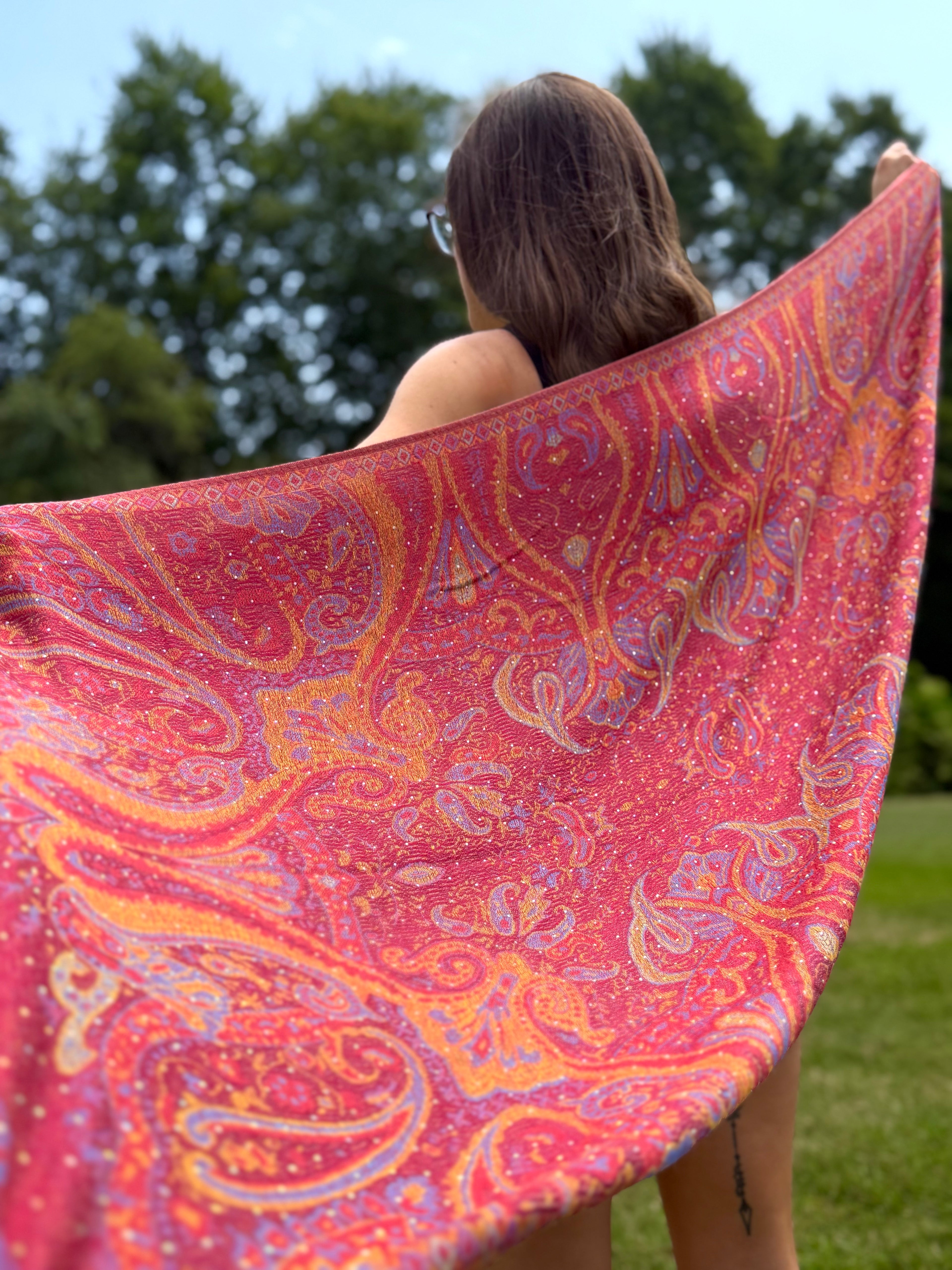 Red Magenta Sparkly Rhinestone Pashmina