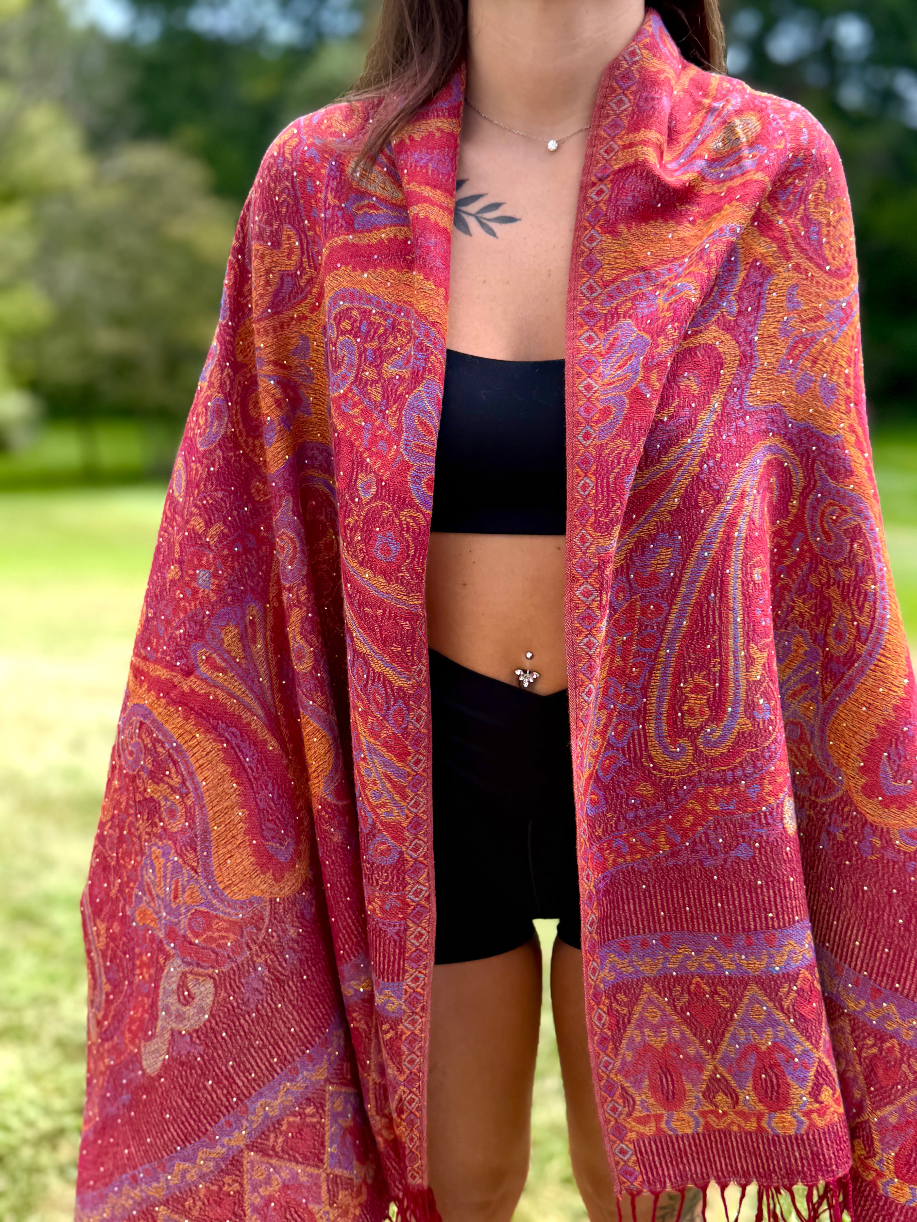 Red Magenta Sparkly Rhinestone Pashmina