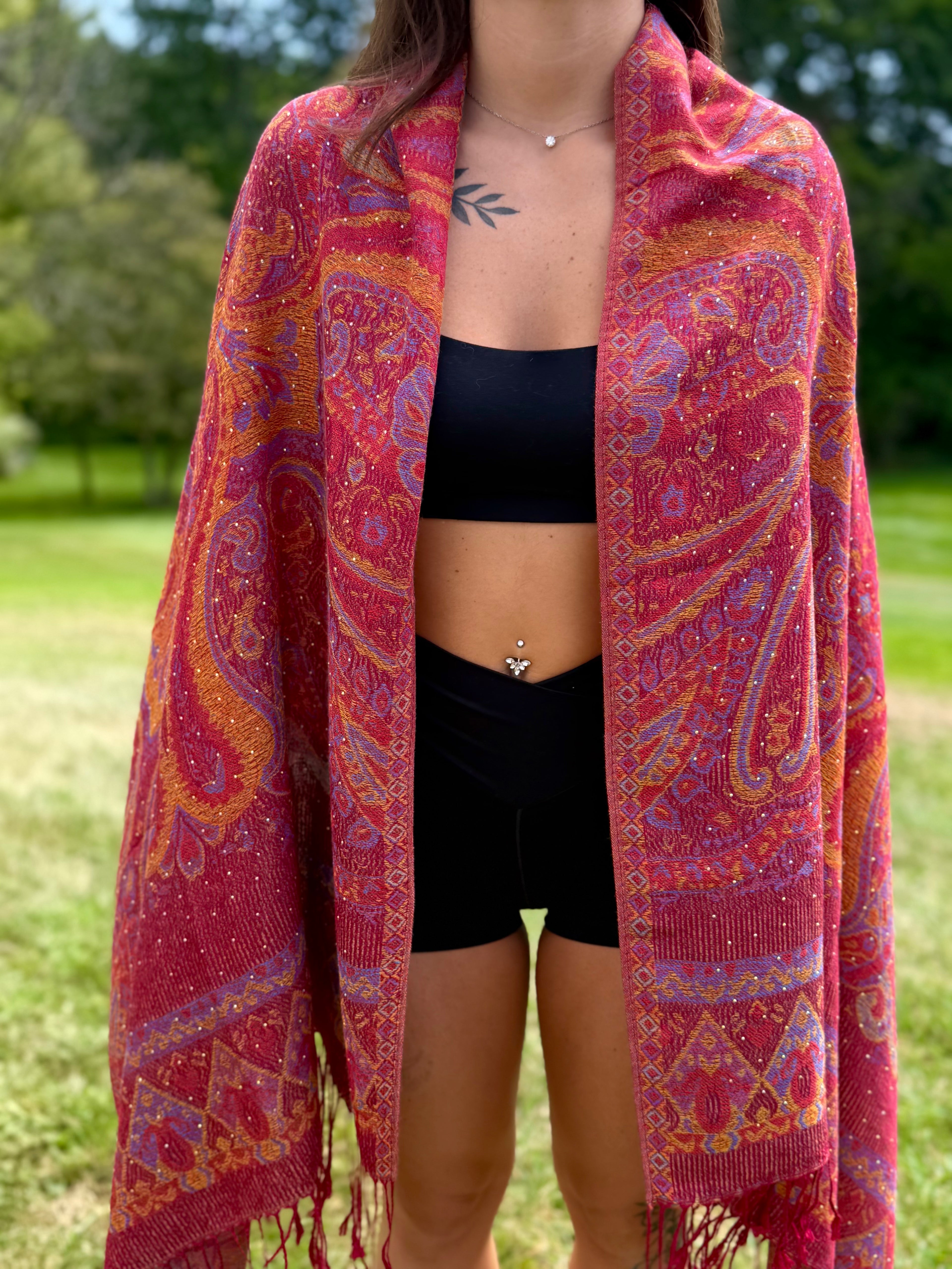 Red Magenta Sparkly Rhinestone Pashmina
