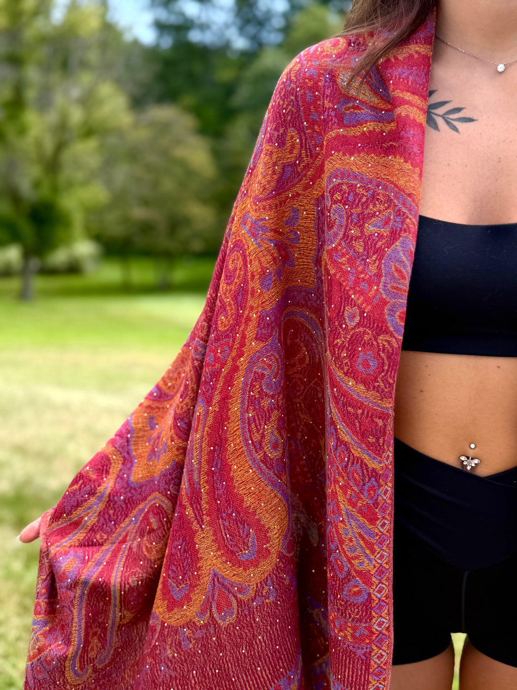 Red Magenta Sparkly Rhinestone Pashmina