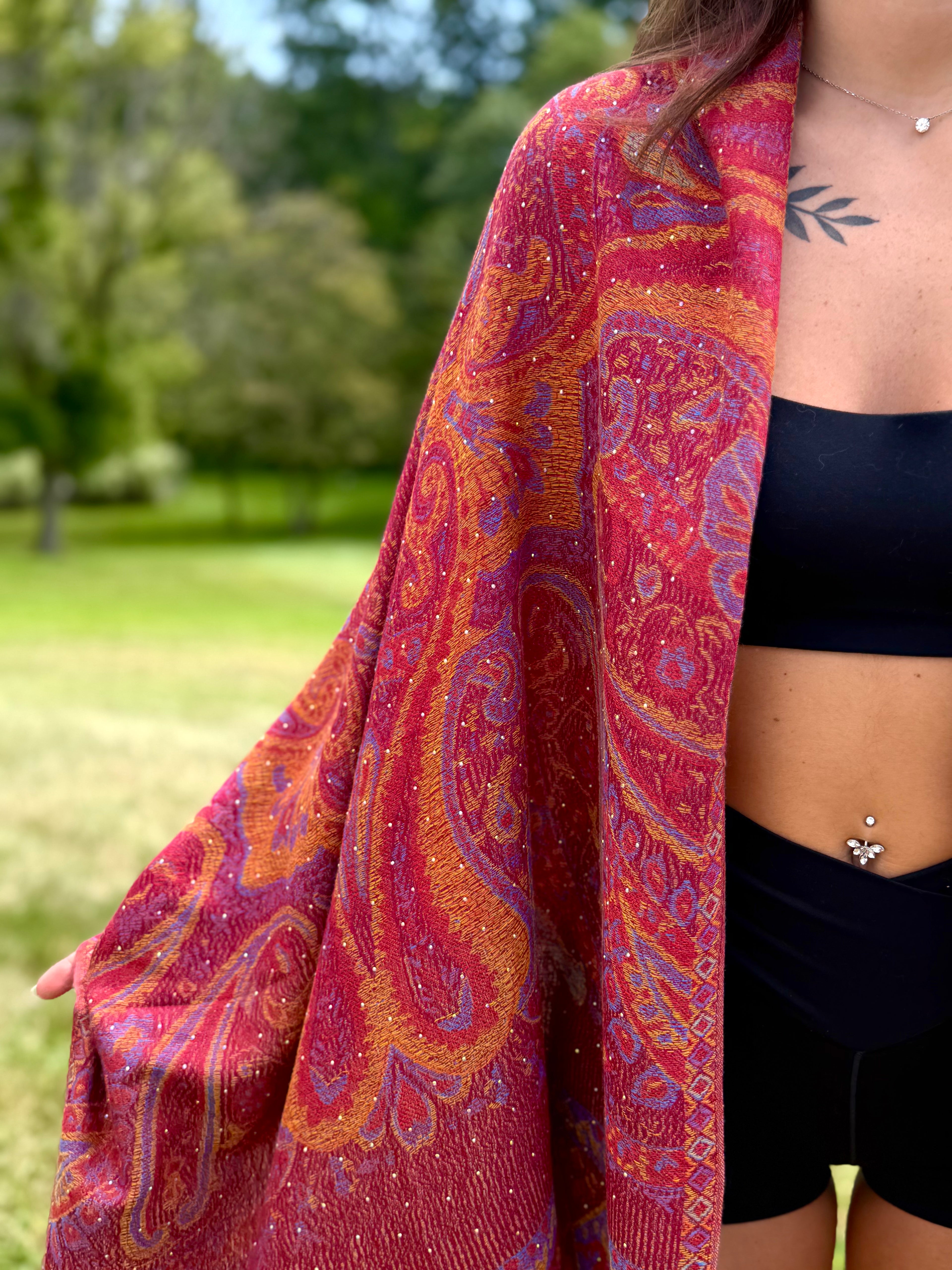 Red Magenta Sparkly Rhinestone Pashmina